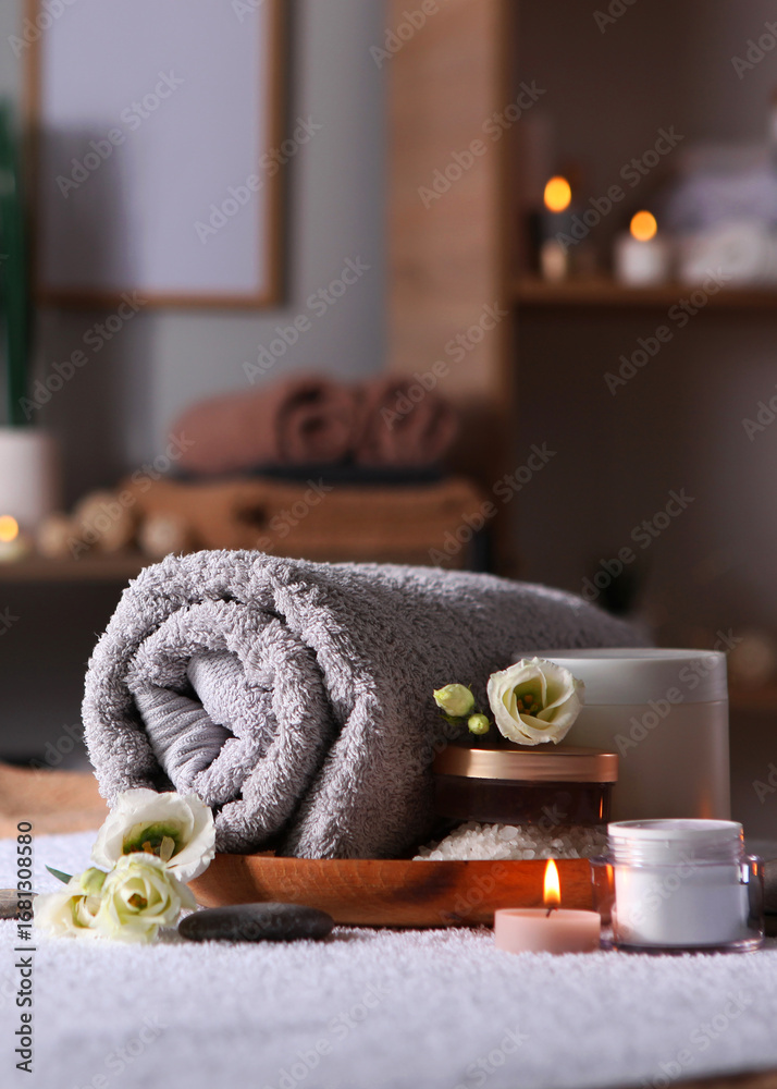 custom made wallpaper toronto digitalBeautiful spa composition of towels and spa accessories. High quality photo. vertical photo format