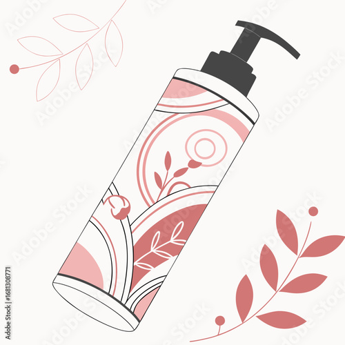 Vector art of cosmetic bottle with floral design