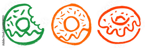 Doughnut Icon Set Crayon Chalk Drawing Doodle Vector