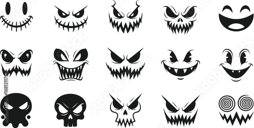 Spooky halloween faces vector set for carving pumpkin designs