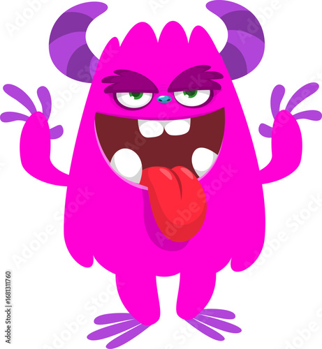 Cartoon funny monster character design with funny face expression. Halloween vector illustration 
