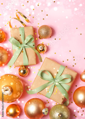 beautiful christmas background with place for text top view. Vertical photo format