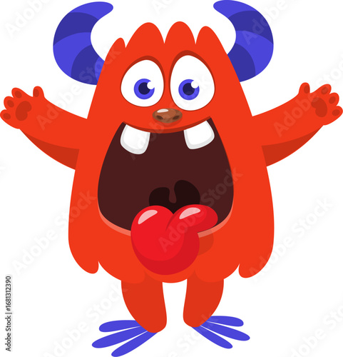 Cartoon funny monster character design with funny face expression. Halloween vector illustration 