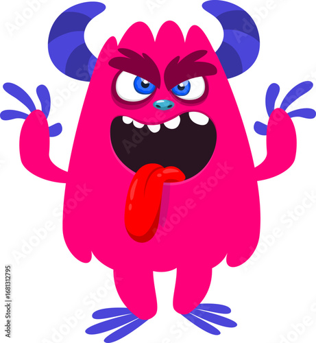 Cartoon funny monster character design with funny face expression. Halloween vector illustration 