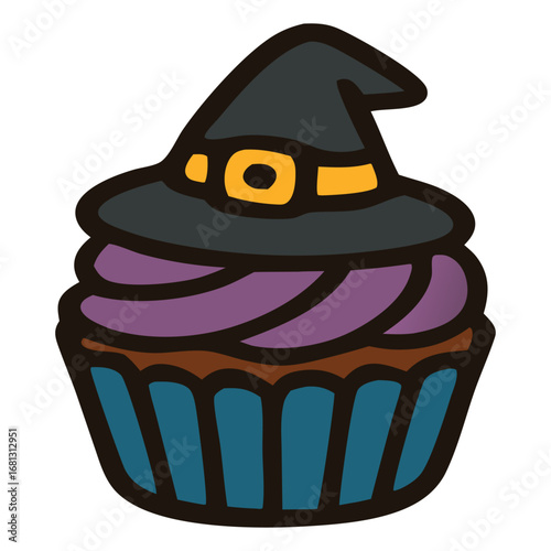 Wallpaper Mural Cupcake with purple icing and witchs hat perfect for halloweenthemed projects and spooky designs. Torontodigital.ca