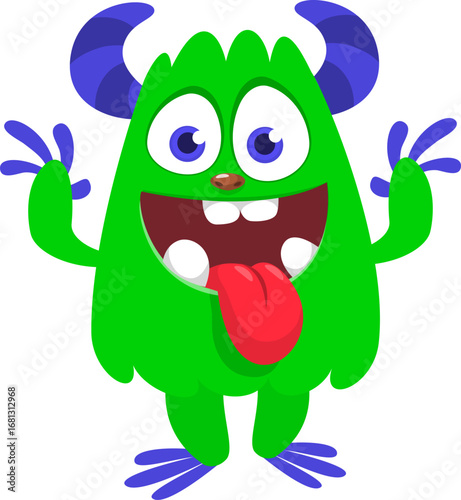 Cartoon funny monster character design with funny face expression. Halloween vector illustration 