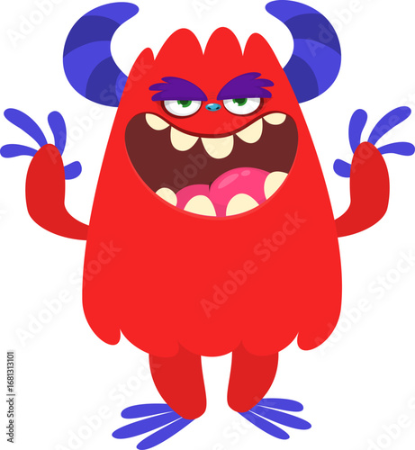 Cartoon funny monster character design with funny face expression. Halloween vector illustration 