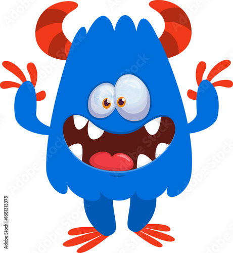 Cartoon funny monster character design with funny face expression. Halloween vector illustration 