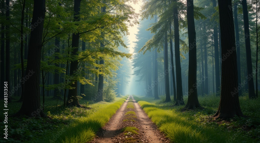 Obraz premium Dirt road that is going through the woods