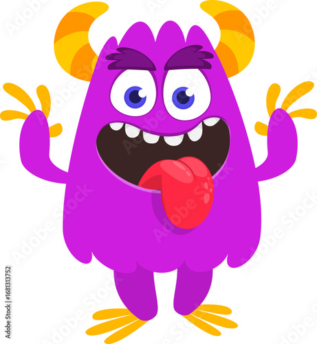 Cartoon funny monster character design with funny face expression. Halloween vector illustration 