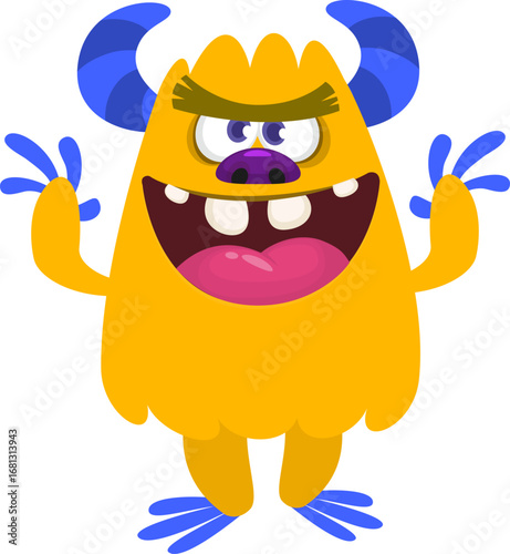 Cartoon funny monster character design with funny face expression. Halloween vector illustration 