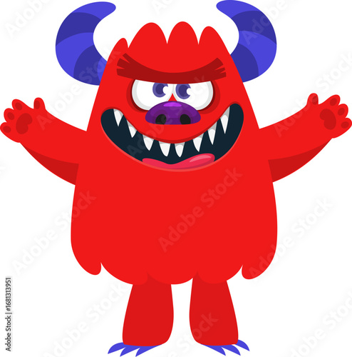 Cartoon funny monster character design with funny face expression. Halloween vector illustration 