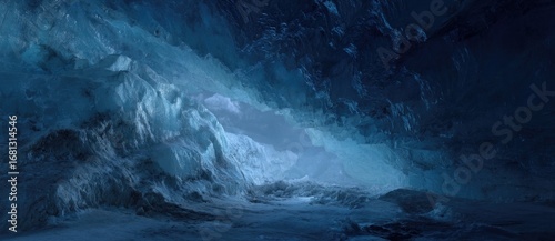 Exploring an icy cavern with shimmering blue hues