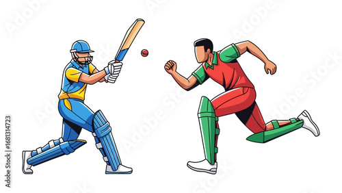 Cricket Match Illustration: A dynamic illustration captures the intensity of a cricket match, with a batsman poised to strike the ball, and a bowler in full run.