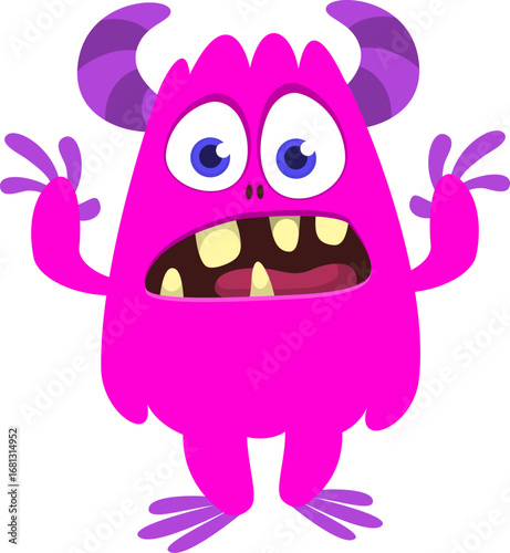 Cartoon funny monster character design with funny face expression. Halloween vector illustration 