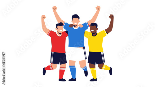 Victory’s Embrace: A jubilant football team celebrates a winning game, symbolizing unity, triumph and collective achievement.