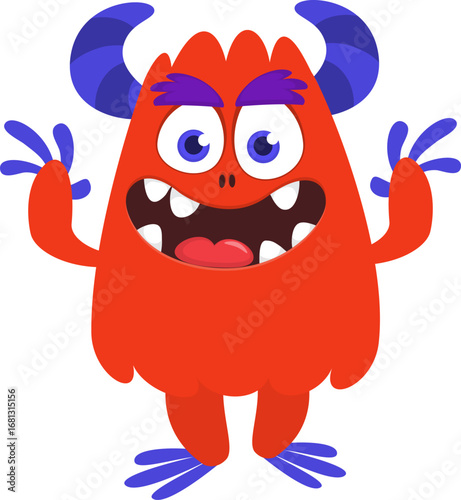 Cartoon funny monster character design with funny face expression. Halloween vector illustration 
