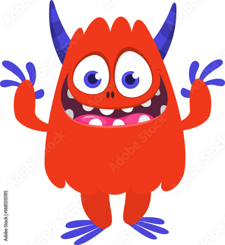 Cartoon funny monster character design with funny face expression. Halloween vector illustration 