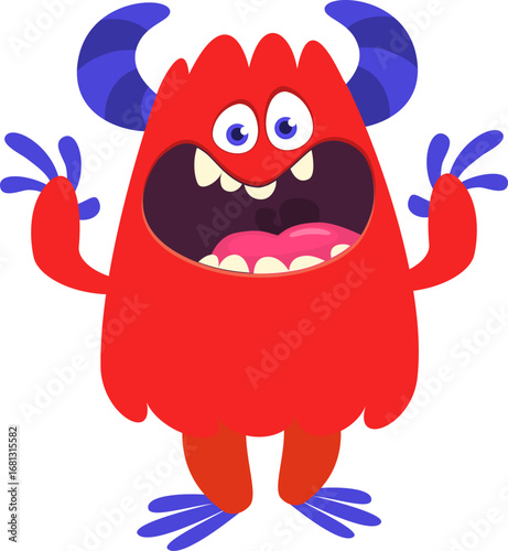 Cartoon funny monster character design with funny face expression. Halloween vector illustration 