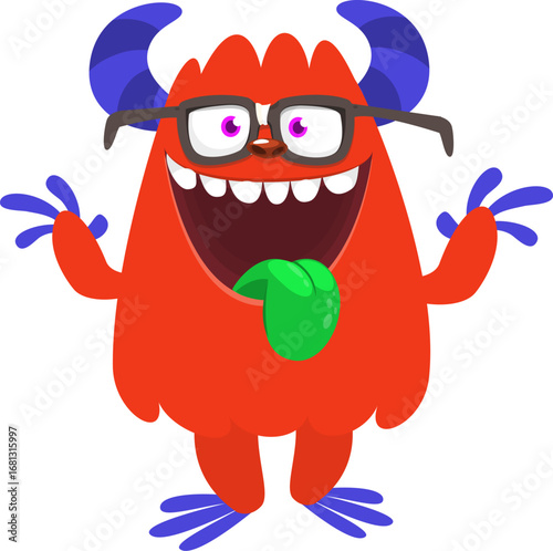 Cartoon funny monster character design with funny face expression. Halloween vector illustration 
