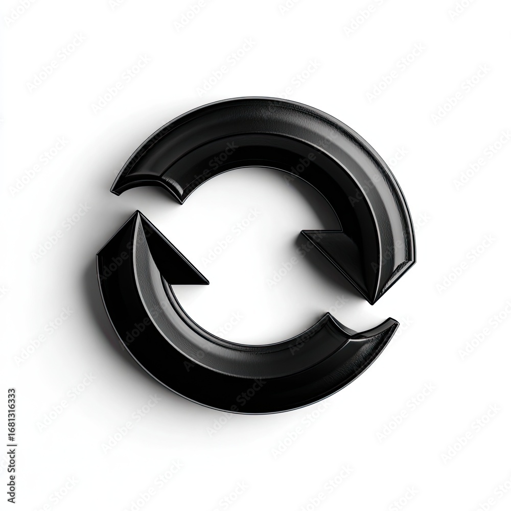 Black circular symbol, two opposing arrows forming a continuous loop