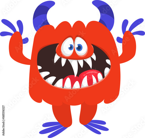 Cartoon funny monster character design with funny face expression. Halloween vector illustration 