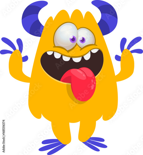 Cartoon funny monster character design with funny face expression. Halloween vector illustration 