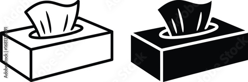 Two tissue box icons one outline and one solid black