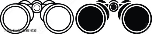 Two binoculars one white outline one black silhouette isolated on white background