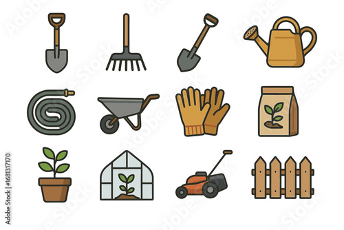 Collection of gardening tools and items for horticulture enthusiasts