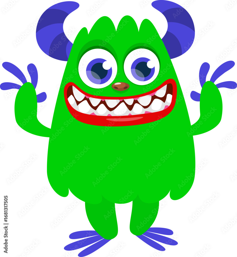 Fototapeta premium Cartoon funny monster character design with funny face expression. Halloween vector illustration 