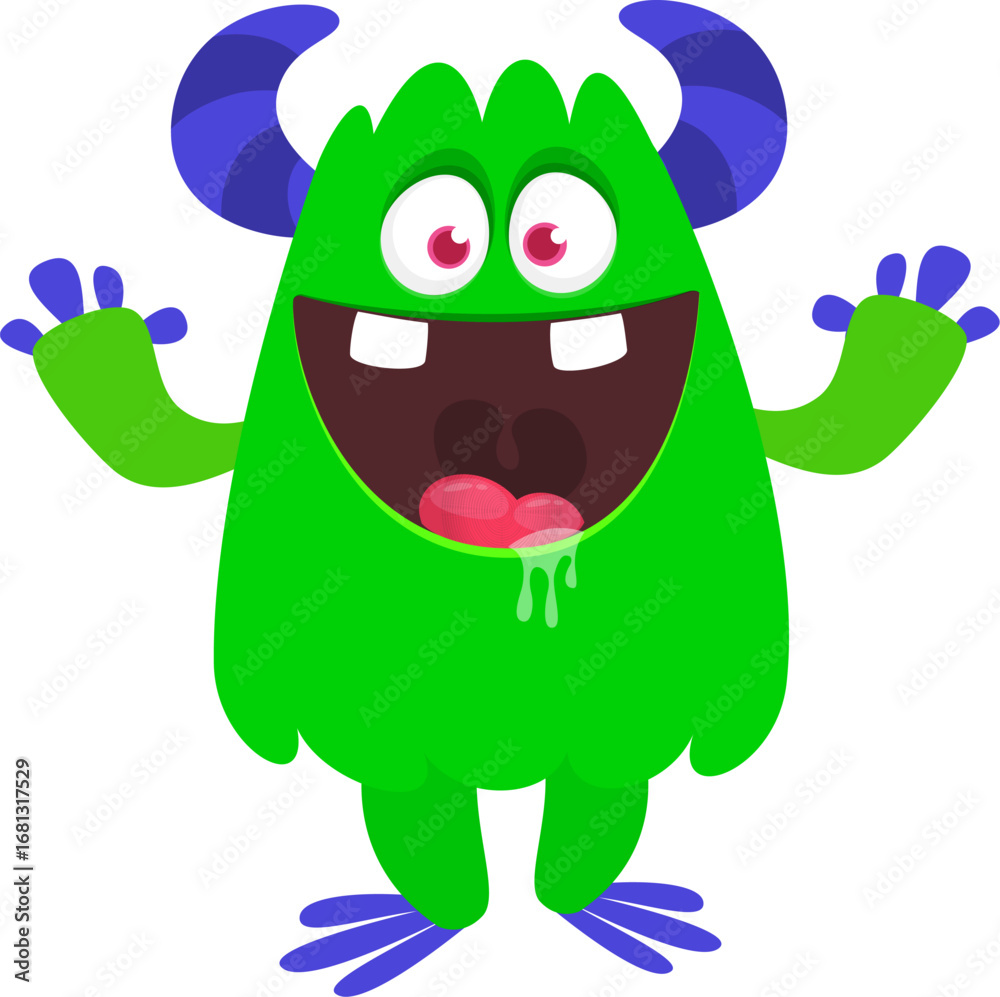 Fototapeta premium Cartoon funny monster character design with funny face expression. Halloween vector illustration 