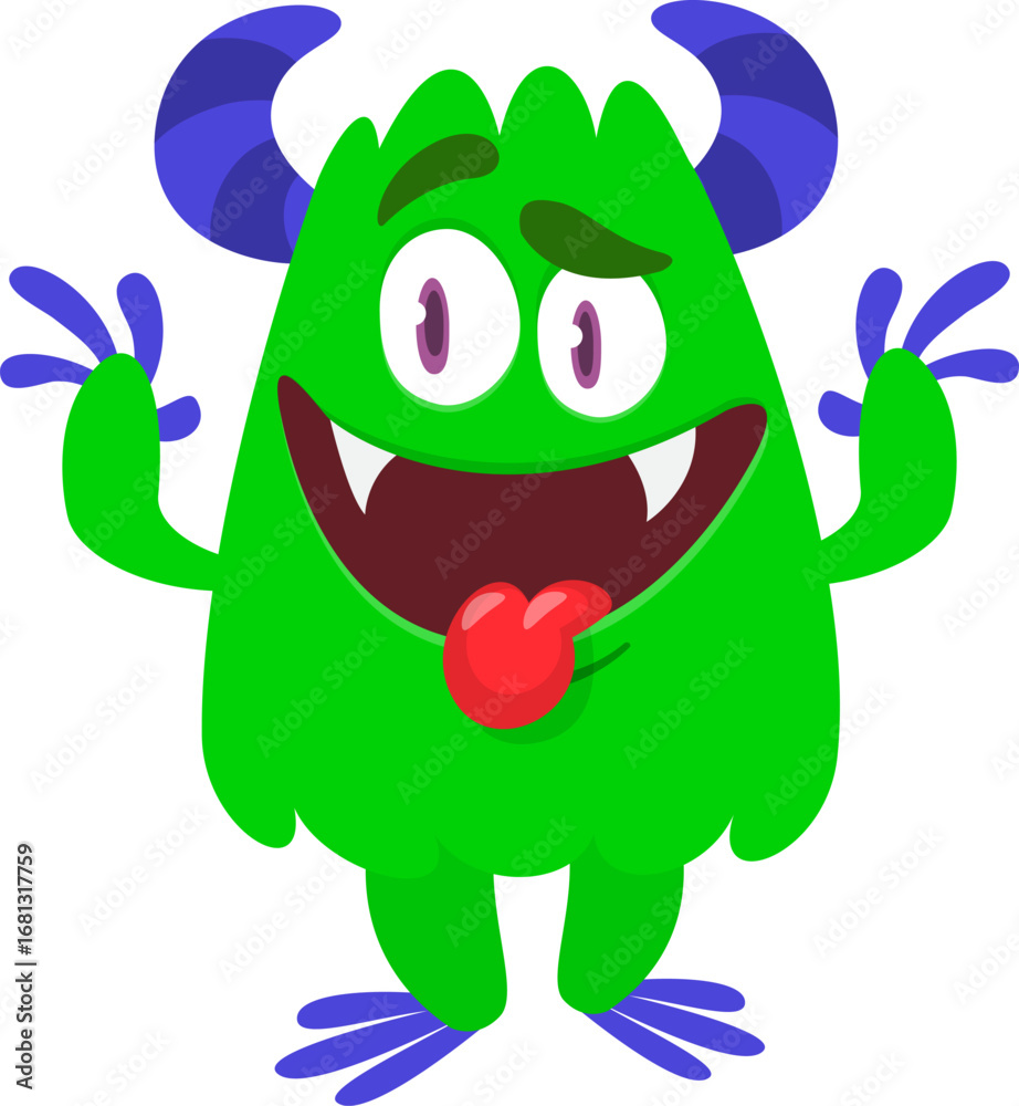 Fototapeta premium Cartoon funny monster character design with funny face expression. Halloween vector illustration 