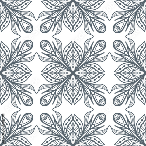Floral seamless pattern on light background. Neutral flower decor element wallpaper. Vector. Ornament, traditional, ethnic, arabic, turkish, indian, motifs.