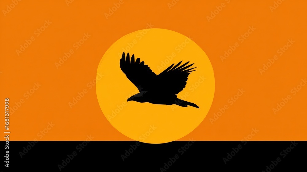 Obraz premium Silhouette bird soaring sunrise graphic design