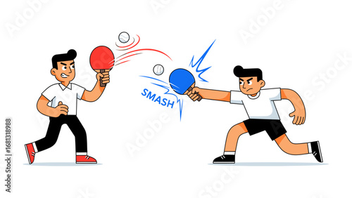 Ping Pong Match: Dynamic illustration of a table tennis showdown, showcasing two players engaged in a fast-paced game, filled with action and sporting excitement.
