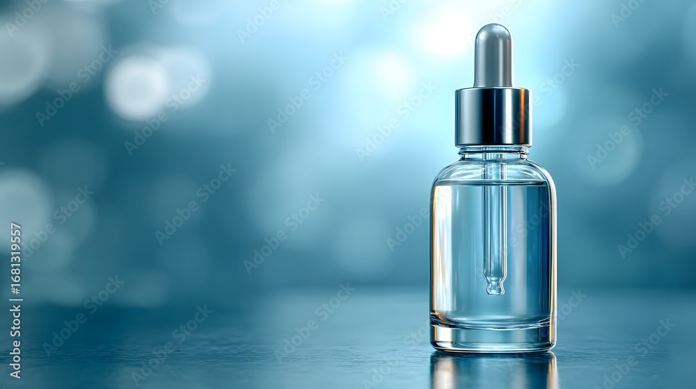Naklejka premium Transparent dropper bottle with serum or essence, perfect for beauty and skincare.