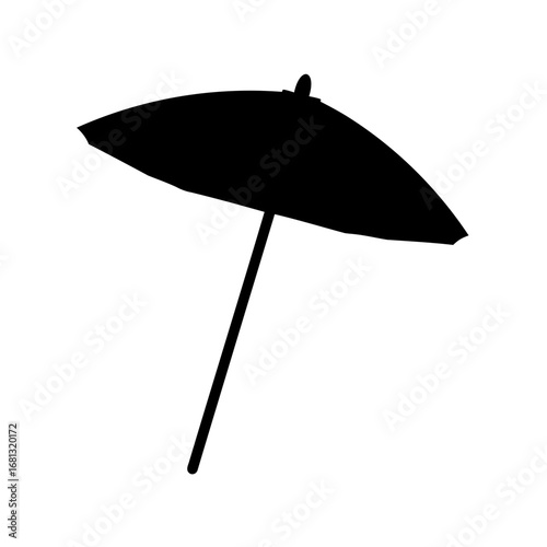Black silhouette of cocktail umbrella decoration - Minimal black silhouette of a cocktail umbrella with stick, symbolizing tropical drinks, summer vibes, bar culture, parties, and celebrations.
