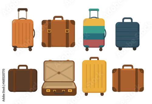 Colorful variety of stylish suitcases: travel luggage collection