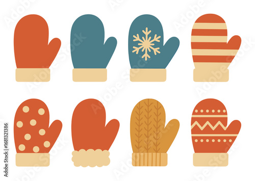 Colorful winter mittens pattern with various designs and festive decorations