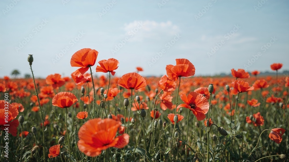 Naklejka premium Vibrant Scarlet Poppies Blossoming in a Meadow