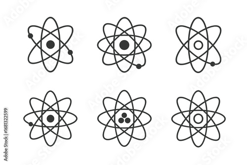 Set of six atomic structure icons representing different models