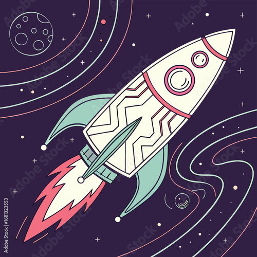 cartoon rocket in space