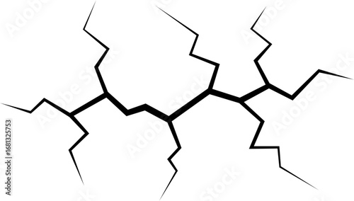 "Broken crack floor icon representing structural damage, symbol of destruction and fracture, minimal black vector design showing cracked surface, abstract shattered ground effect for industry themes,