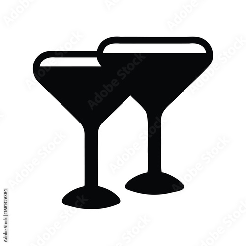 Black silhouette of two cocktail glasses - Minimal black silhouette of two cocktail glasses side by side, symbolizing drinks, parties, celebrations, nightlife, and social gatherings.
