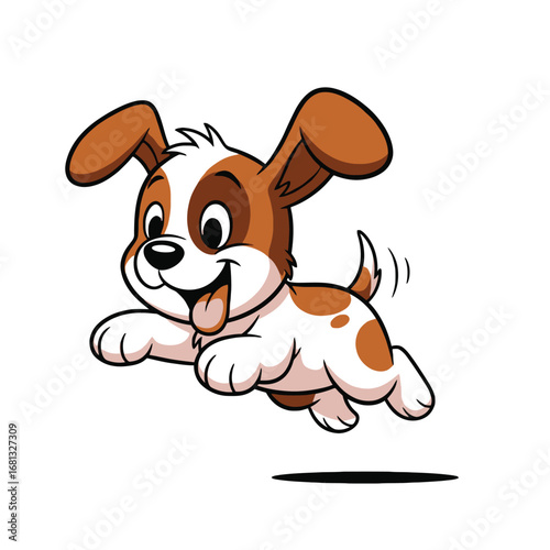 Happy Leaping Puppy Cartoon Pet Vector Illustration