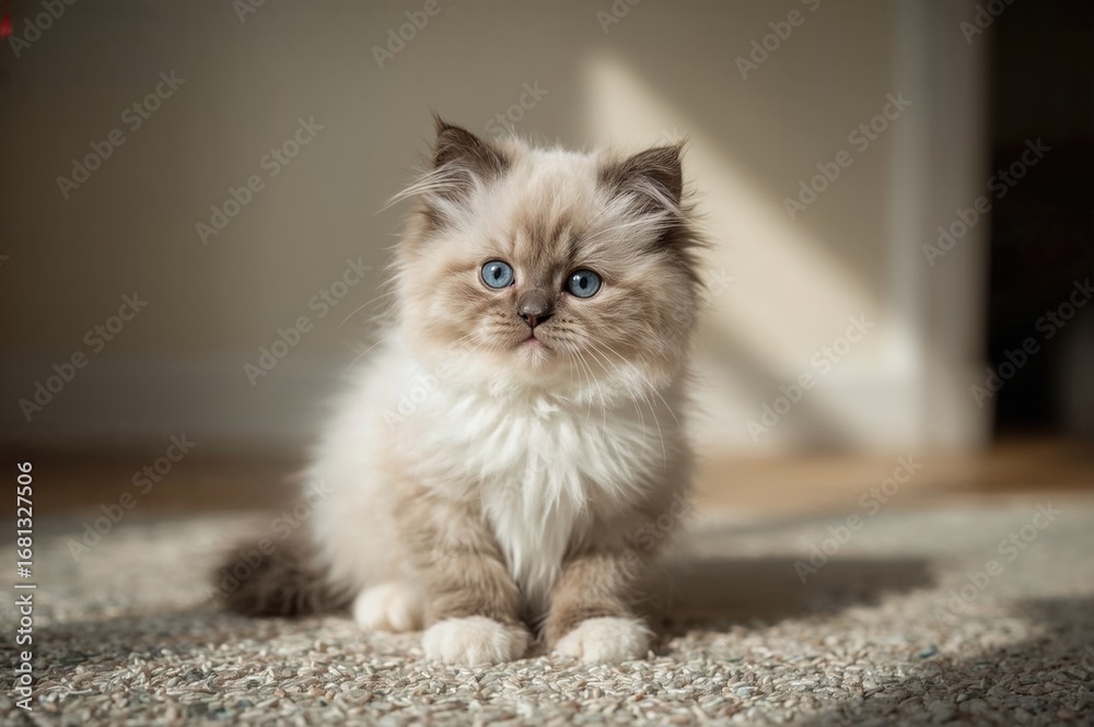 Fototapeta premium Two-Month-Old Ragdoll Cat in a Domestic Setting