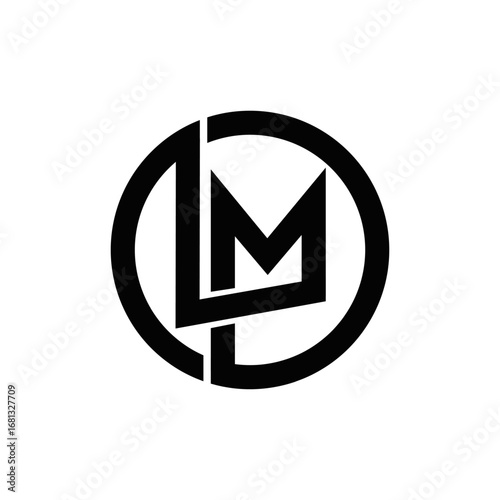 Modern Abstract LM Monogram Logo Design in Black Circle, Interlocking Initials L and M Icon