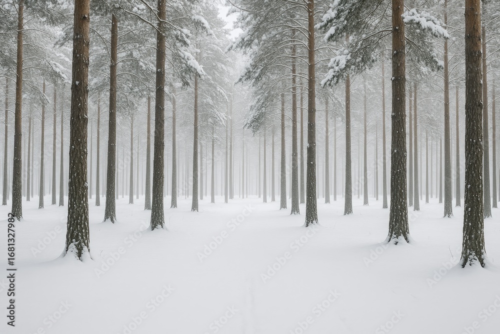Fototapeta premium Cold season at a pine tree park during wintertime