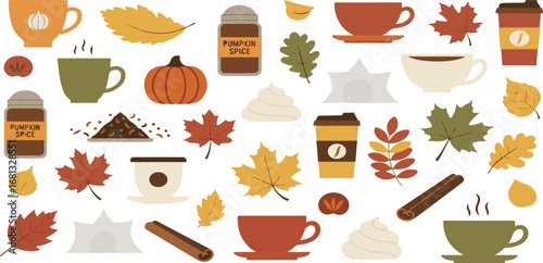 Flat Design Autumn Harvest Decorative Items and Drinks Illustration